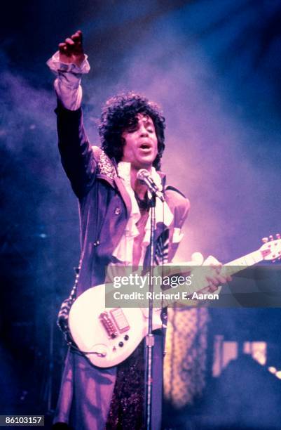 Photo of PRINCE, Prince performing on stage - Purple Rain Tour