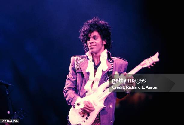 Photo of PRINCE, Prince performing on stage - Purple Rain Tour