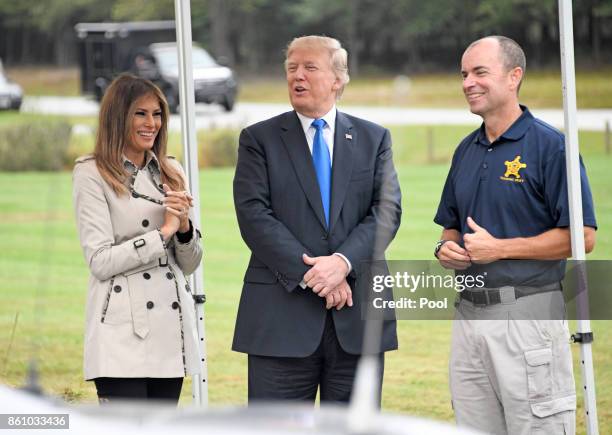 President Donald Trump and first lady Melania Trump tour the U.S. Secret Service James J. Rowley Training Center on October 13, 2017 in Beltsville,...