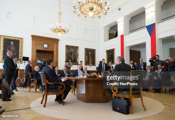 Andrzej Duda of Poland, Milos Zeman of the Czech Republic, Andrej Kiska of Slovakia and Janos Ader of Hungary during their meeting of heads of state...