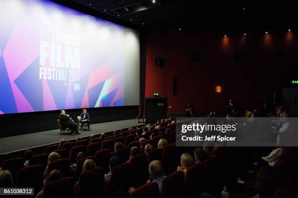 Justin Johnson and director Brett Morgen during a Q&A at the European premiere of "Jane" during the 61st BFI London Film Festival at Picturehouse...