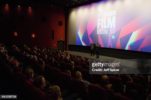 Justin Johnson and director Brett Morgen during a Q&A at the European premiere of "Jane" during the 61st BFI London Film Festival at Picturehouse...