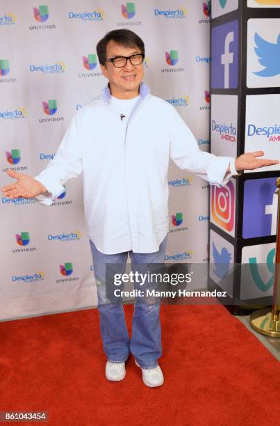 Jackie Chan promotes new movie The Foreigner on Despierta America morning show at Univision Studios on October 12, 2017 in Miami, Florida.