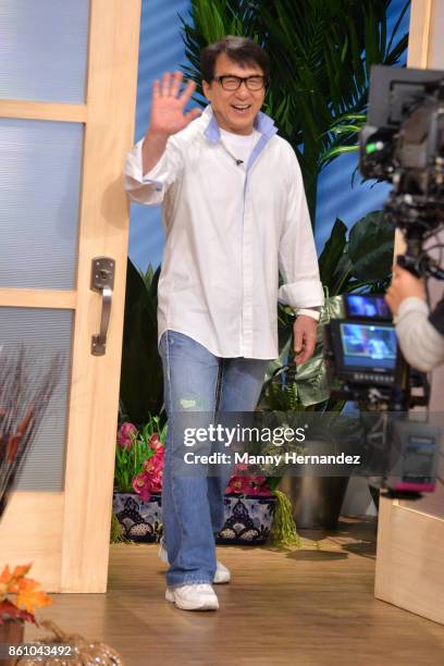 Jackie Chan promotes new movie The Foreigner on Despierta America morning show at Univision Studios on October 12, 2017 in Miami, Florida.