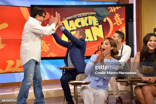 Johnny Lozada, Karla Martinez, Jackie Chan promotes new movie The Foreigner on Despierta America morning show at Univision Studios on October 12,...