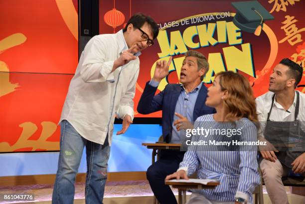 Johnny Lozada, Karla Martinez, Jackie Chan promotes new movie The Foreigner on Despierta America morning show at Univision Studios on October 12,...