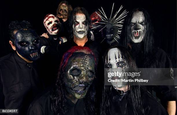 Photo of SLIPKNOT, posed at festival