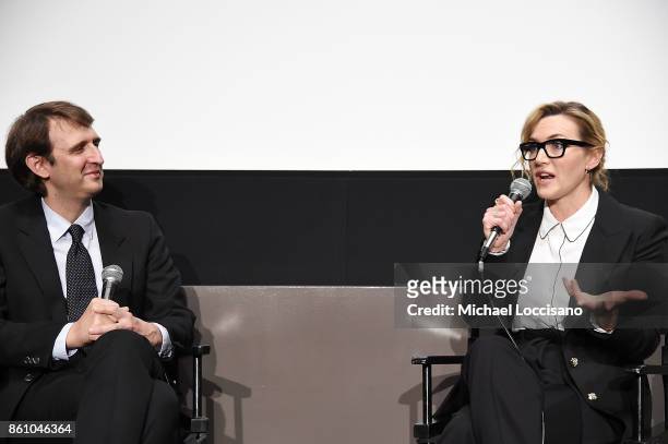 Writer Nicolas Rapold and actress Kate Winslet take part in a conversation during the 55th New York Film Festival at the Elinor Bunin Munroe Film...