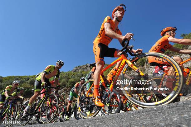 Cyclists compete during Stage 4 of the 53rd Presidential Cycling Tour of Turkey 2017, Marmaris to Selcuk on October 13, 2017 in Selcuk, Turkey.
