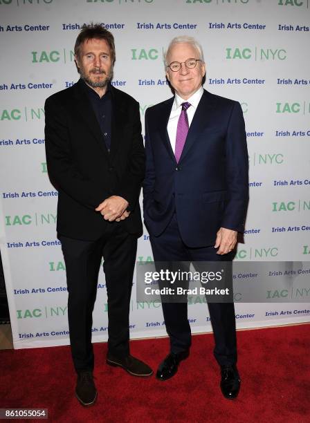 Liam Neeson and Steve Martin attends the 2017 Irish Arts Center Spirit of Ireland Gala at Cipriani 42nd Street on October 13, 2017 in New York City.