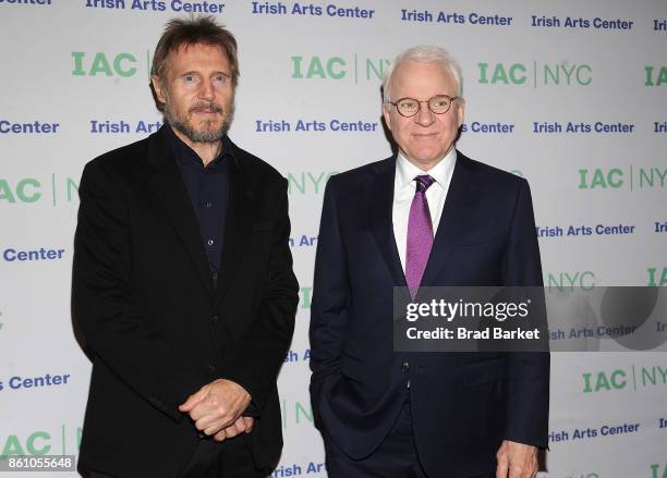 Liam Neeson and Steve Martin attends the 2017 Irish Arts Center Spirit of Ireland Gala at Cipriani 42nd Street on October 13, 2017 in New York City.