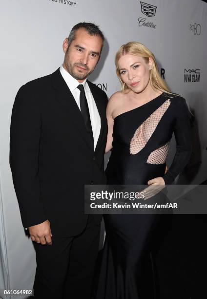 Screenwriter Marc Silverstein and actor Matthew Robinson and Natasha Bedingfield attend attend the amfAR Gala Los Angeles 2017 at Ron Burkle's Green...