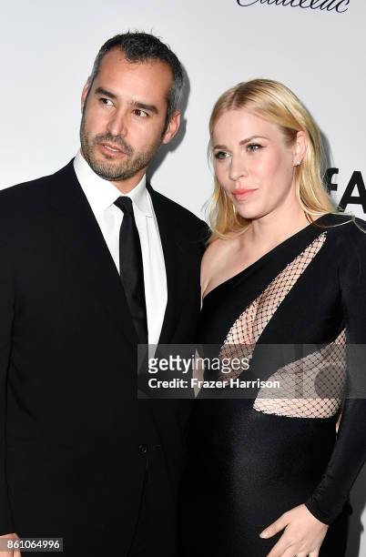 Screenwriter Marc Silverstein and actor Matthew Robinson and Natasha Bedingfield attend attend the amfAR Gala at Ron Burkle's Green Acres Estate on...