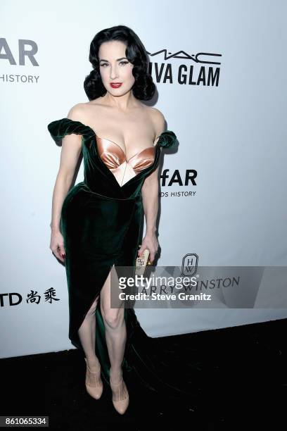 Model Dita Von Teese attends the amfAR Gala 2017 at Ron Burkle's Green Acres Estate on October 13, 2017 in Beverly Hills, California.