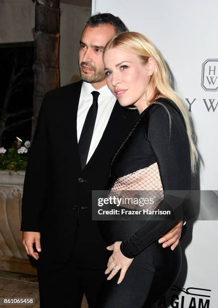 Screenwriter Marc Silverstein and actor Matthew Robinson and Natasha Bedingfield attend attend the amfAR Gala at Ron Burkle's Green Acres Estate on...