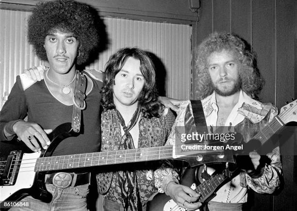 Photo of THIN LIZZY; Thin Lizzy, Phil Lynott, Brian Downey, Eric Bell, Sept. 9 1973 - Copenhagen, Denmark