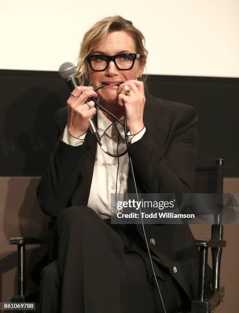 Kate Winslet attends NYFF's "A Conversation With Kate Winslet" at Francesca Beale Theater on October 13, 2017 in New York City.