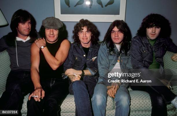 Photo of AC DC and Cliff WILLIAMS and AC/DC and Malcolm YOUNG and Simon WRIGHT and Brian JOHNSON and Angus YOUNG; L-R: Cliff Williams, Brian Johnson,...