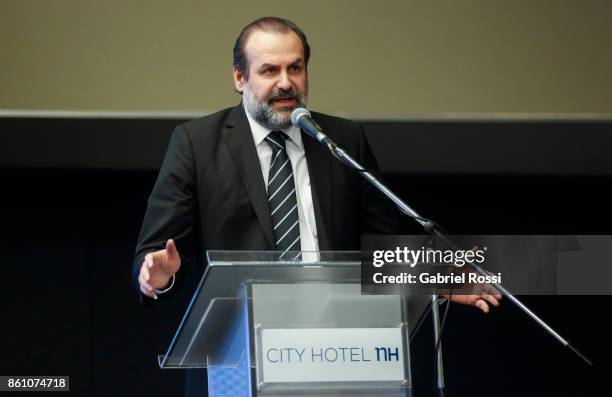 President of the Argentine Basketball Federation Federico Susbielles speaks during the final presentation of Argentina-Uruguay Candidacy For FIBA...