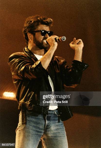 Photo of George MICHAEL and LIVE AID and WHAM, George Michael performing on stage at Live Aid