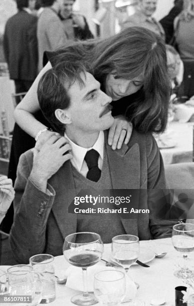 Photo of Carly SIMON and James TAYLOR, w/Carly Simon during a press party for the Record Company