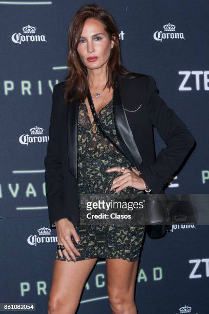 Martha Cristiana poses during the red carpet of the play "Privacidad" at Teatro de los Insurgentes on October 12, 2017 in Mexico City, Mexico.