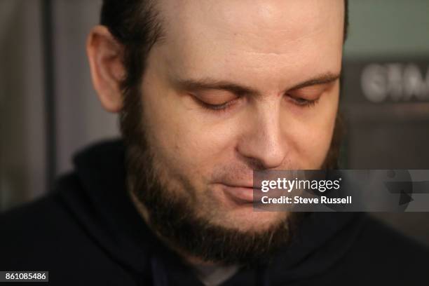 Joshua Boyle speaks to the media. He and his wife Caitlain Coleman and their two sons, 4 and 2, and newborn daughter returned to Canada after being...