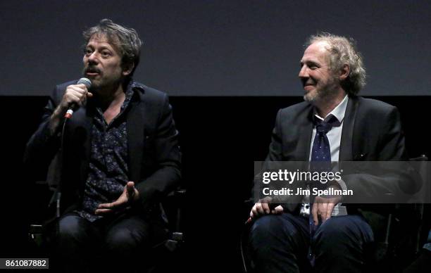 Directors Mathieu Amalric and Arnaud Desplechin attend the 55th New York Film Festival "Ismael's Ghosts director's cut" at Alice Tully Hall on...