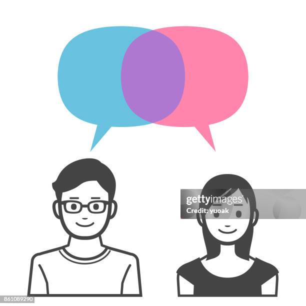 man and woman with speech bubbles - hispanic man talking stock illustrations