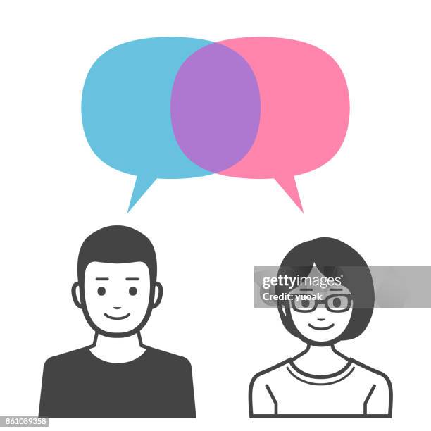 man and woman with speech bubbles - hispanic man talking stock illustrations