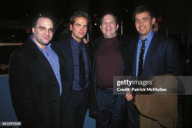 Bob Weinstein, Lachlan Murdoch, Harvey Weinstein and guest attend Page Six Party at Gustavino's on February 9, 2000 in New York City.