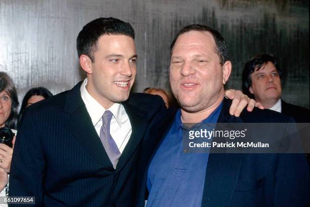 Ben Affleck and Harvey Weinstein attend the "Sliding Doors" Premiere at Gotham Theater on April 21, 1998 in New York City.