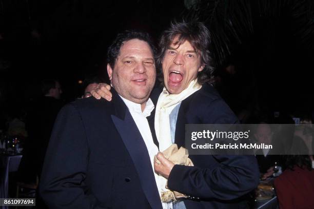 Harvey Weinstein and Mick Jagger at the CFDA Fashion Awards at Lincoln Center on February 12, 1996.