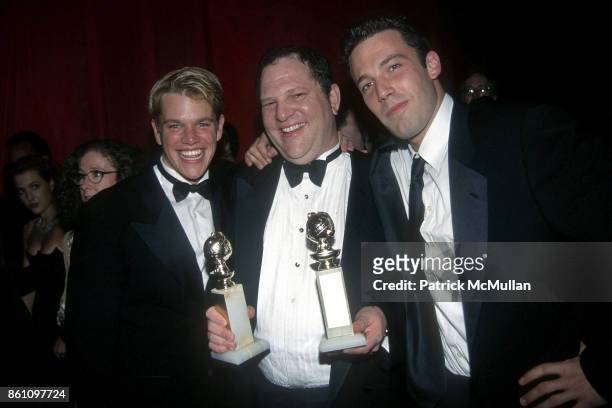 Matt Damon, Harvey Weinstein and Ben Affleck attend Annual Golden Globe Awards After Party Hosted by Miramax Films at the Beverly Hilton Hotel on...