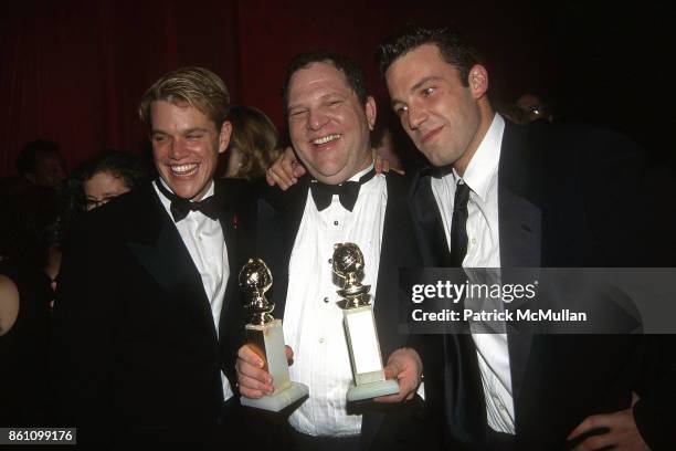 Matt Damon, Harvey Weinstein and Ben Affleck attend Annual Golden Globe Awards After Party Hosted by Miramax Films at the Beverly Hilton Hotel on...