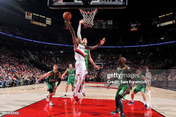 Archie Goodwin of the Portland Trail Blazers goes for the lay up during the preseason game against the Maccabi Haifa on October 13, 2017 at the Moda...