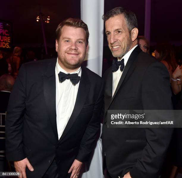 Personality James Corden and designer Kenneth Cole attend the amfAR Gala 2017 at Ron Burkle's Green Acres Estate on October 13, 2017 in Beverly...