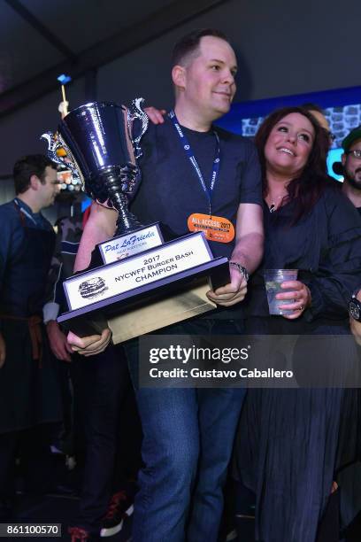 Mark Pastore holds the Judge's Choice trophy at the Food Network & Cooking Channel New York City Wine & Food Festival Presented By Coca-Cola - Blue...