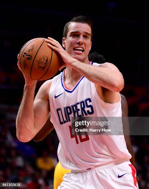 Marshall Plumlee of the LA Clippers grabs a rebound during a 111-104 Los Angeles Lakers win at Staples Center on October 10, 2017 in Los Angeles,...