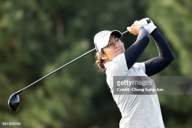 Marina Alex of United States plays a tee shot on the 2nd hole during the third round of the LPGA KEB Hana Bank Championship at the Sky 72 Golf Club...