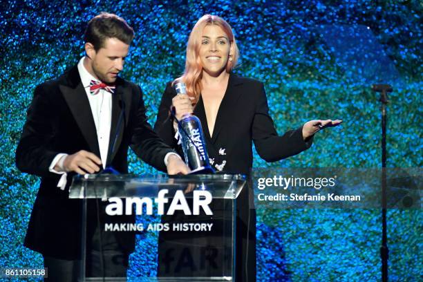 Actor Busy Philipps speaks onstage during the amfAR Gala 2017 at Ron Burkle's Green Acres Estate on October 13, 2017 in Beverly Hills, California.