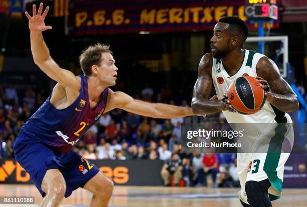 Rivers and Petteri Koponen during the match between FC Barcelona v Panathinaikos BC corresponding to the week 1 of the basketball Euroleague,in...