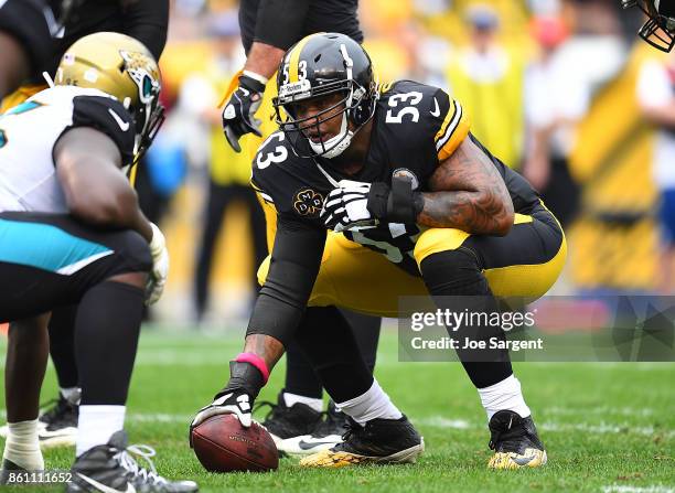 Maurkice Pouncey of the Pittsburgh Steelers in action during the game against the Jacksonville Jaguars at Heinz Field on October 8, 2017 in...