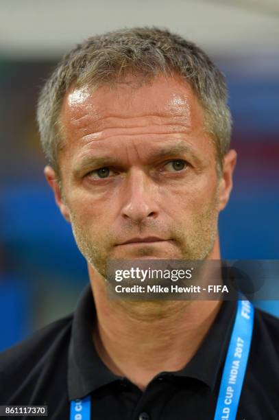 Germany coach Christian Wueck looks on during the FIFA U-17 World Cup India 2017 group C match between Guinea and Germany at Jawaharlal Nehru...