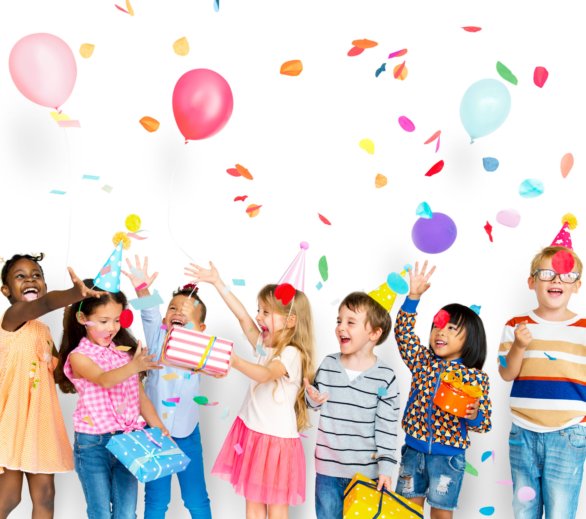 Group of kids celebrate birthday party together Group of kids celebrate birthday party together