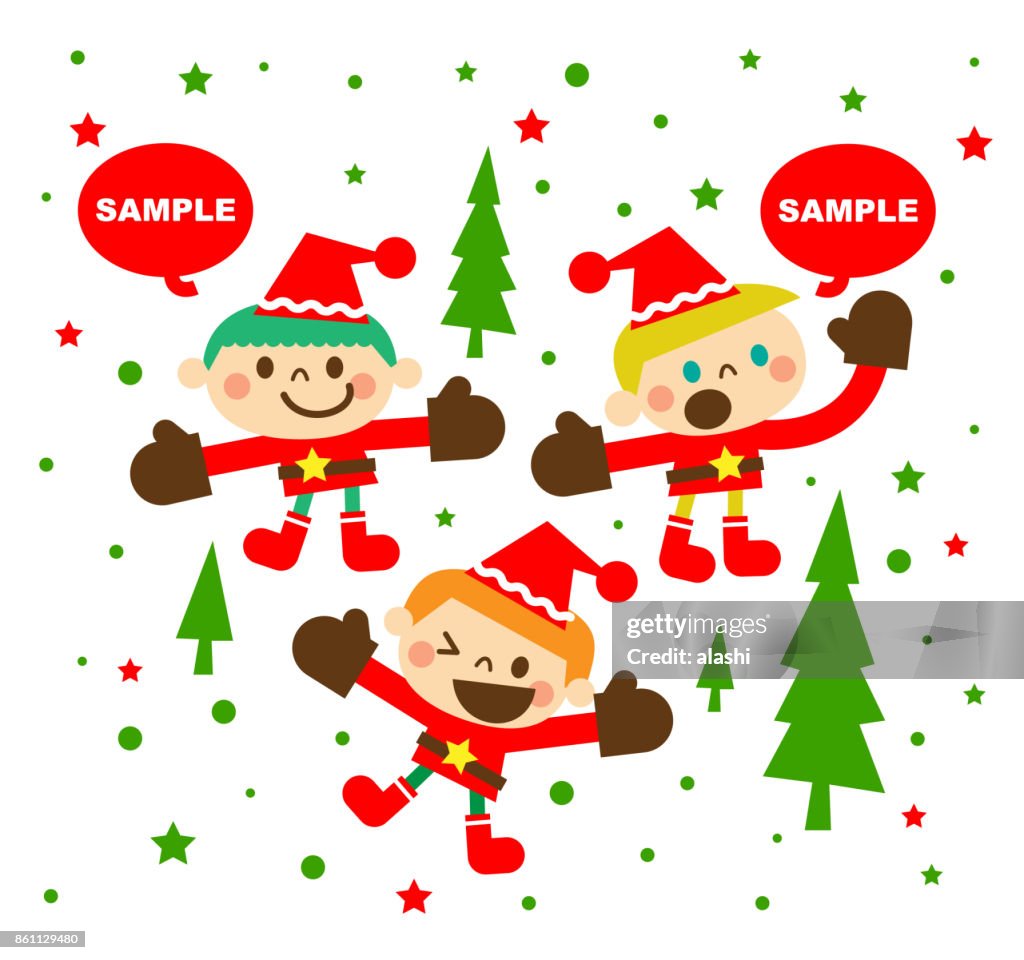 Feliz Navidad Y Año Nuevo Tarjetas De Felicitación Con Lindo Feliz Niño  Niños En Ropa De Santa Claus Ilustración de stock - Getty Images