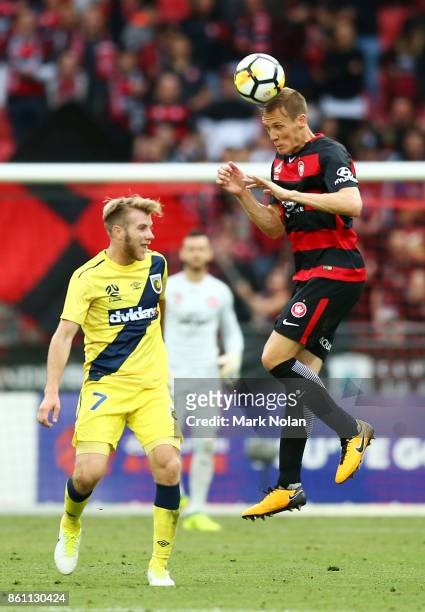 Michael Thwaite of the Wanderers in action during the round two A-League match between the Western Sydney Wanderers and the Central Coast Mariners at...