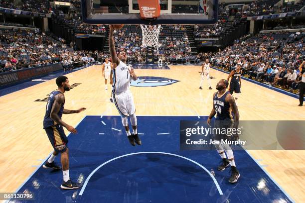 Durand Scott of the Memphis Grizzlies shoots the ball during a preseason game against the New Orleans Pelicans on October 13, 2017 at FedExForum in...