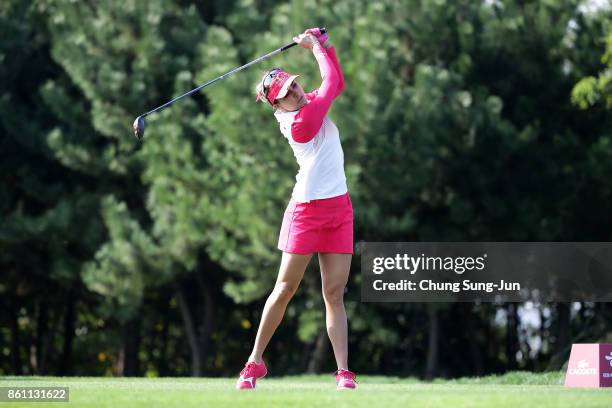 Lexi Thompson of United States plays a tee shot on the 2nd hole during the third round of the LPGA KEB Hana Bank Championship at the Sky 72 Golf Club...