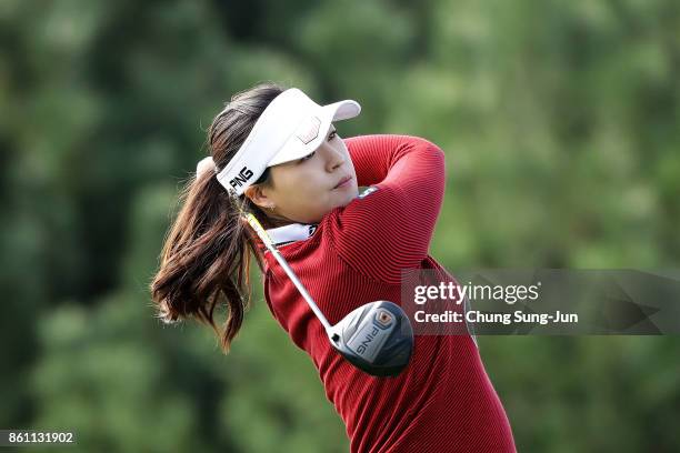 In-Gee Chun of South Korea plays a tee shot on the 2nd hole during the third round of the LPGA KEB Hana Bank Championship at the Sky 72 Golf Club...